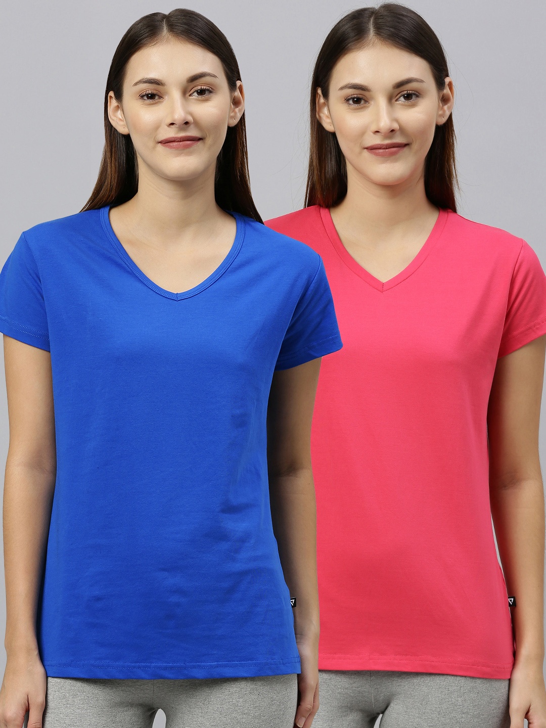 

PROTEENS Women Pack Of 2 Solid V-Neck T-shirts, Rose