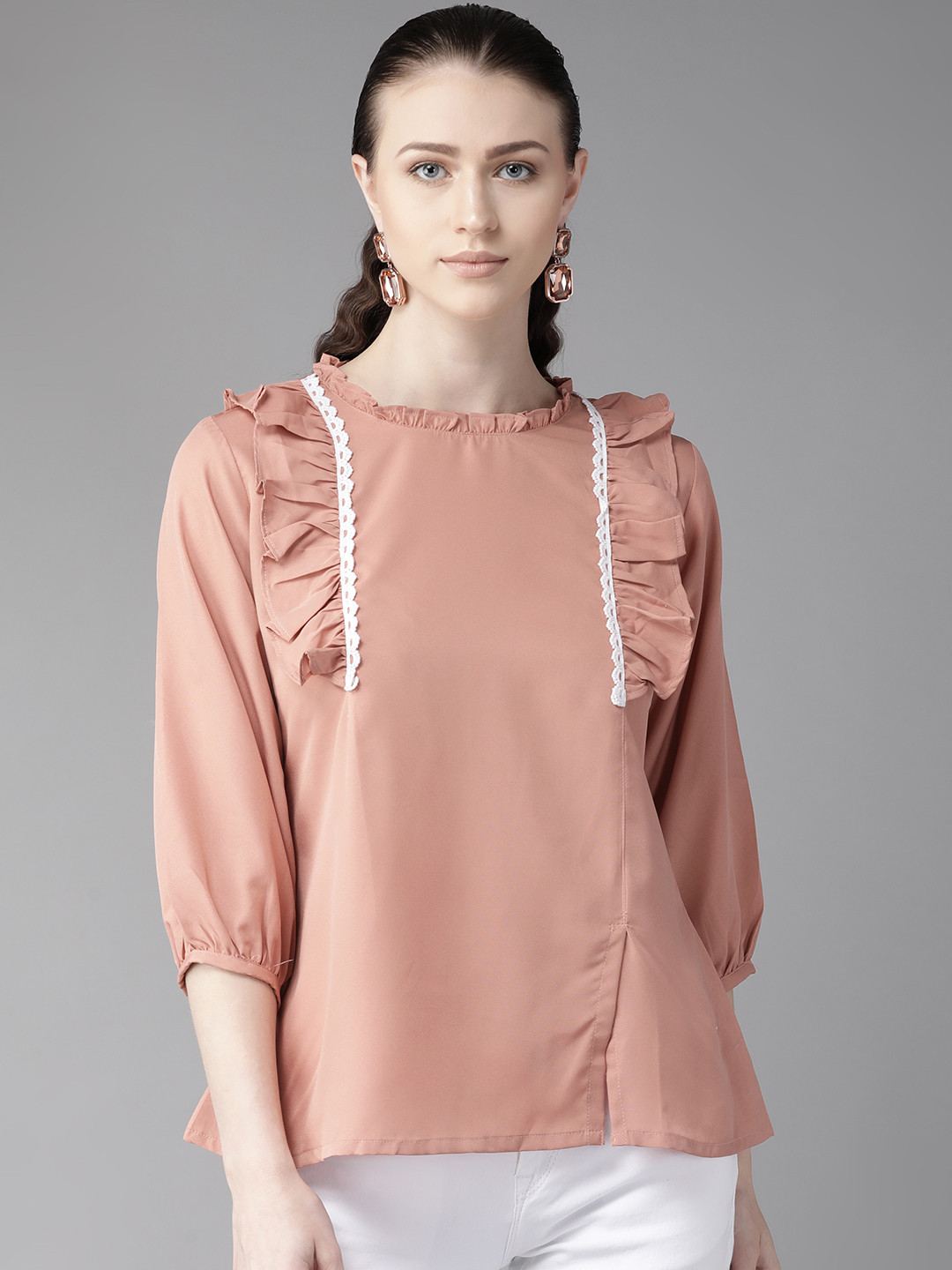 

Bhama Couture Women Peach-Coloured Solid A-Line Top