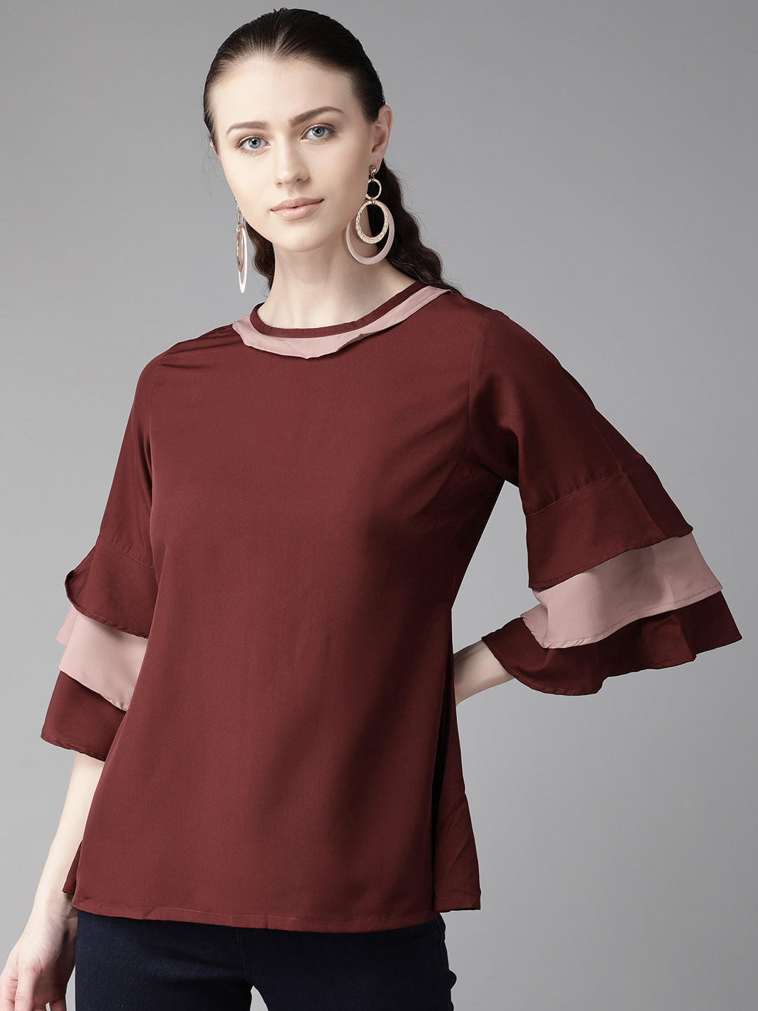 

Bhama Couture Women Maroon Solid A-Line Top