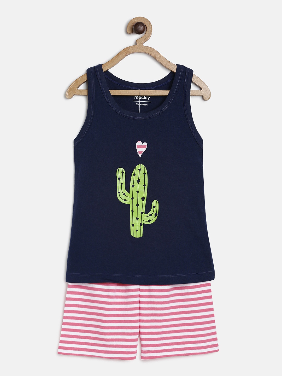

mackly Girls Blue & Pink Printed Night suit, Navy blue
