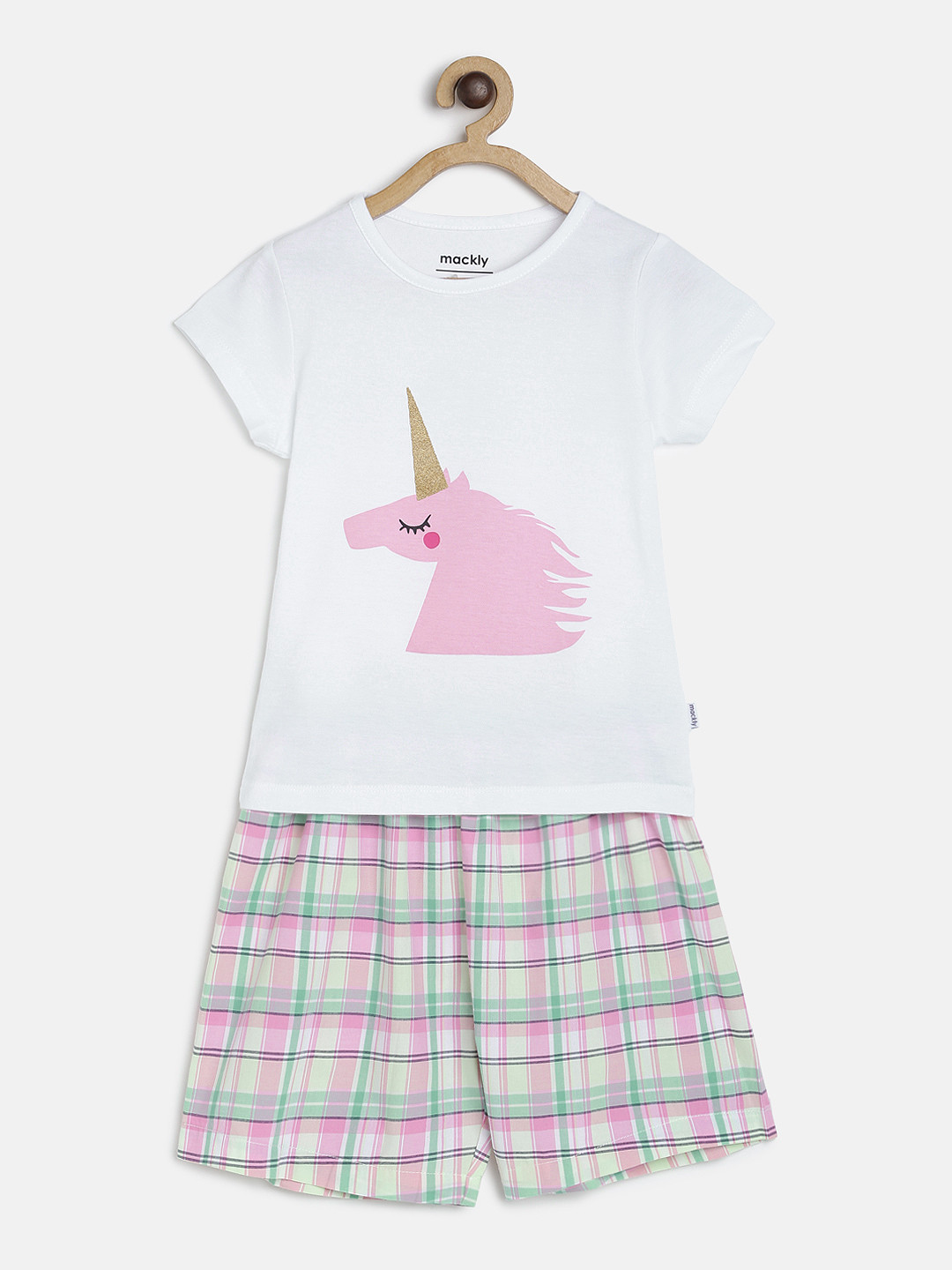 

mackly Girls White Printed Night suit