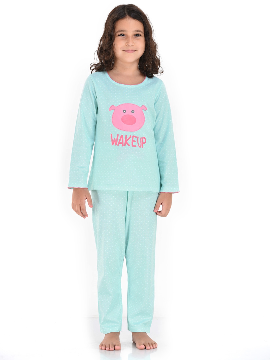 

mackly Girls Sea Green Printed Night suit