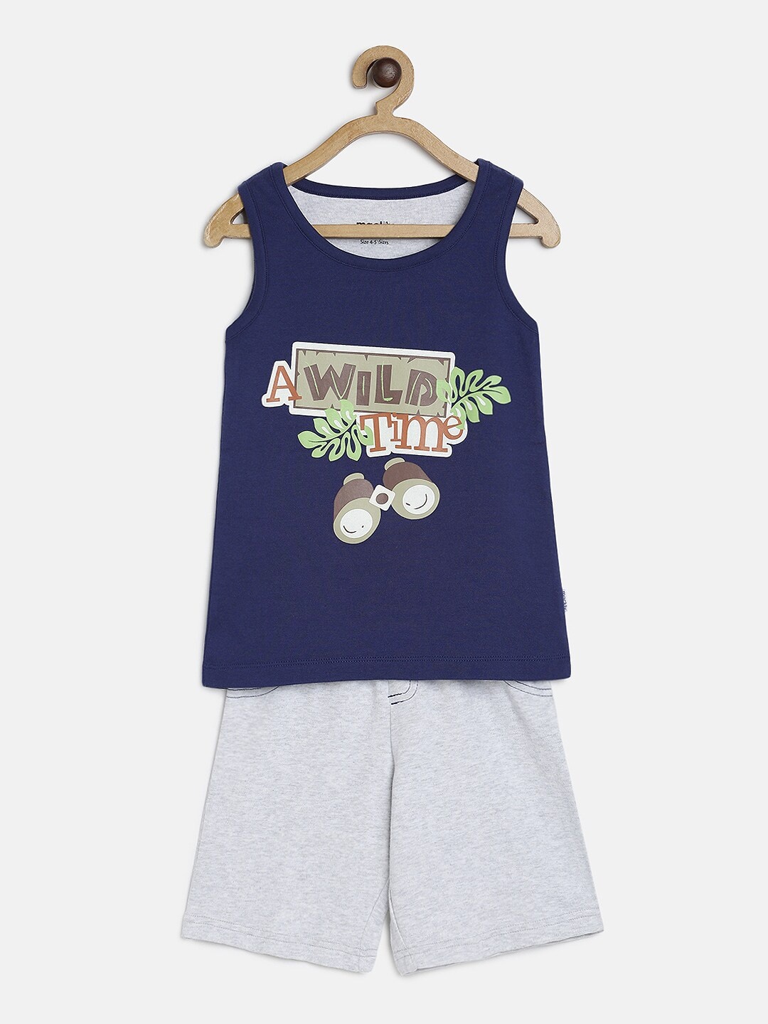

mackly Boys Navy Blue & Grey Melange Printed Night suit
