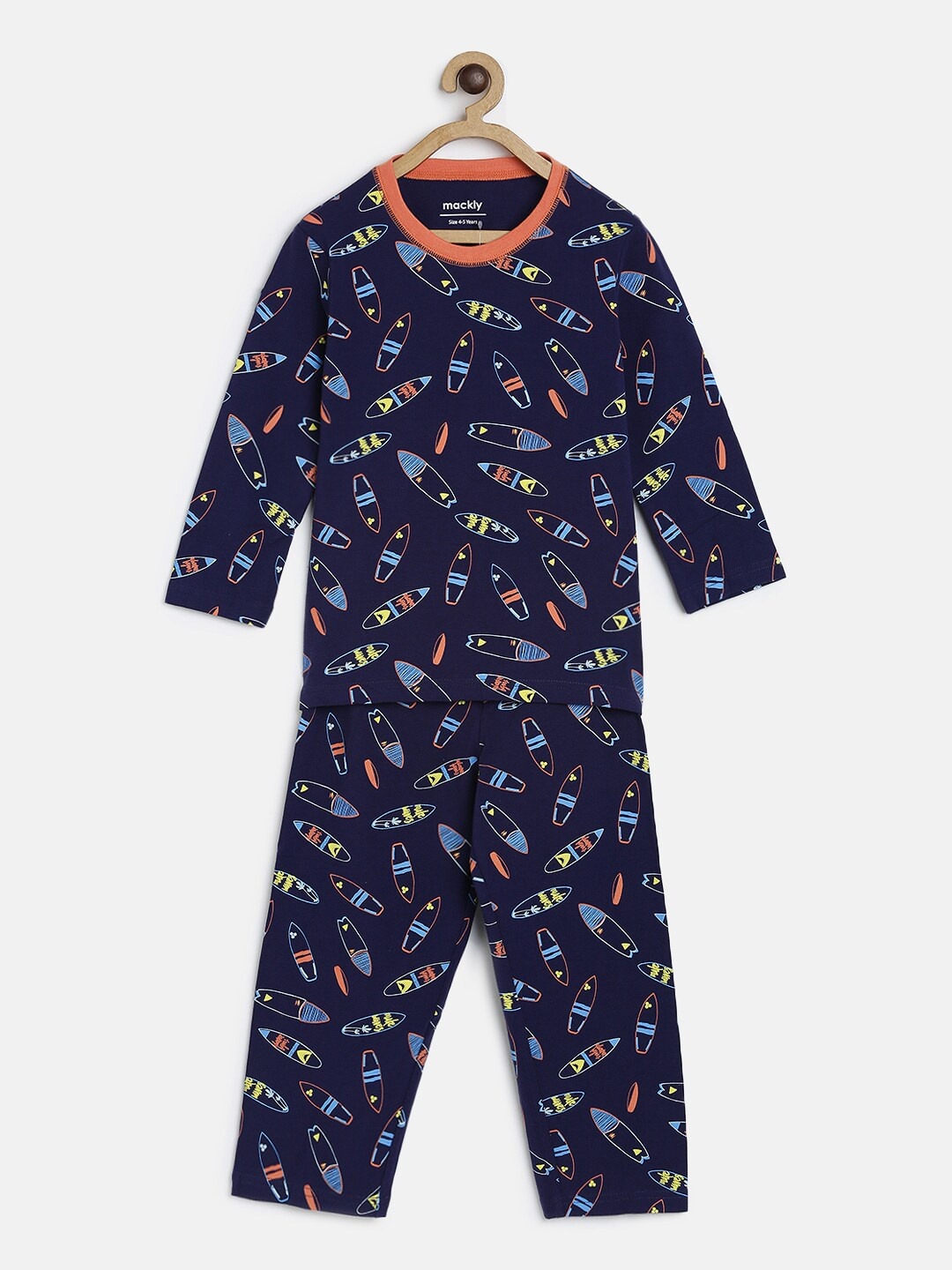 

mackly Boys Navy Blue Printed Night Suit