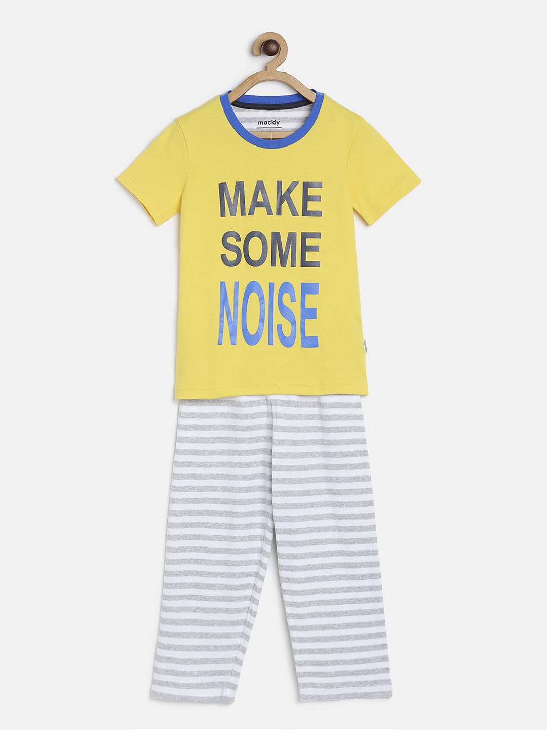 

mackly Boys Yellow & Off-White Printed Night suit