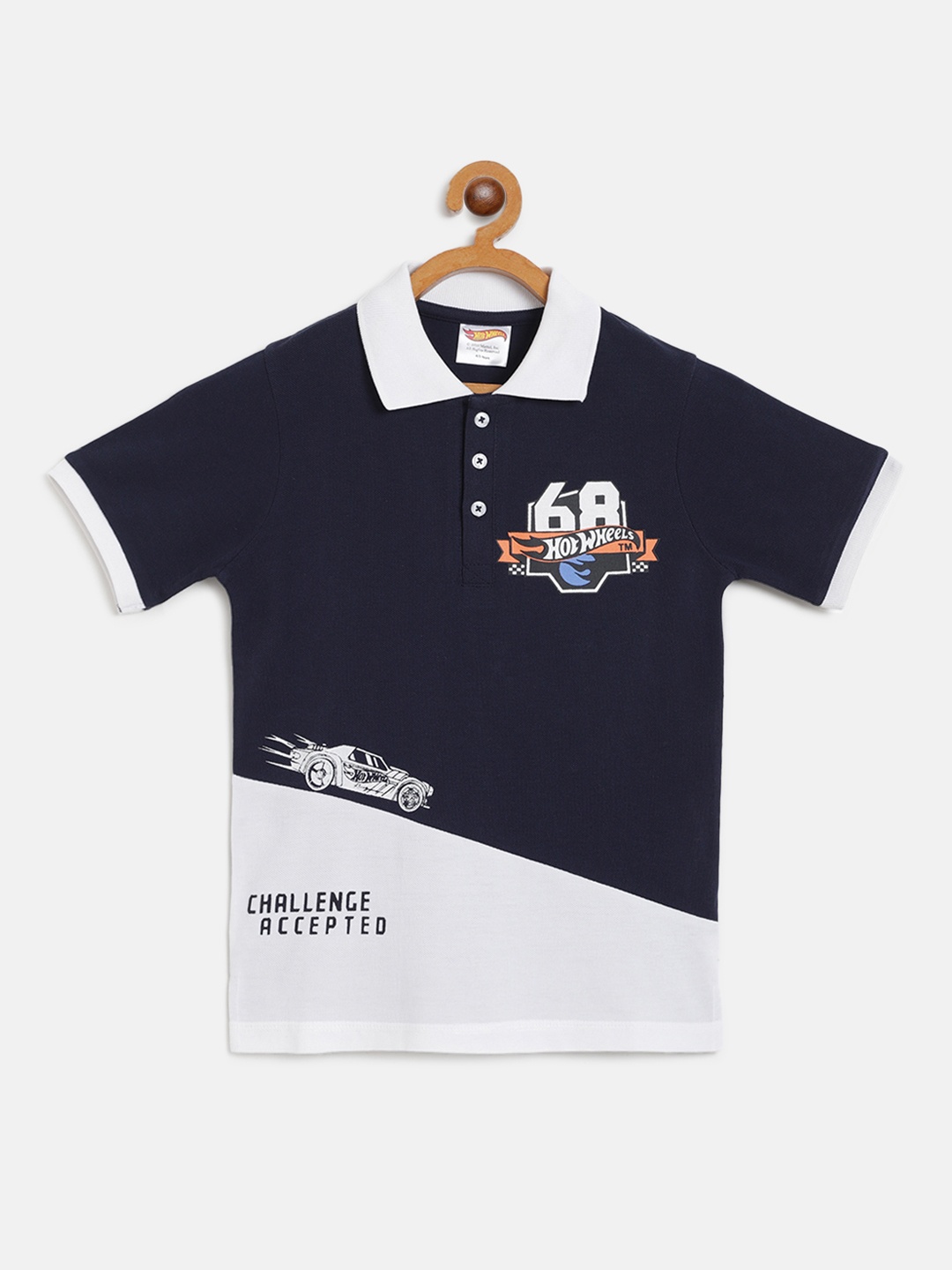

toothless Boys Navy Blue & White Colourblocked Polo Collar T-shirt