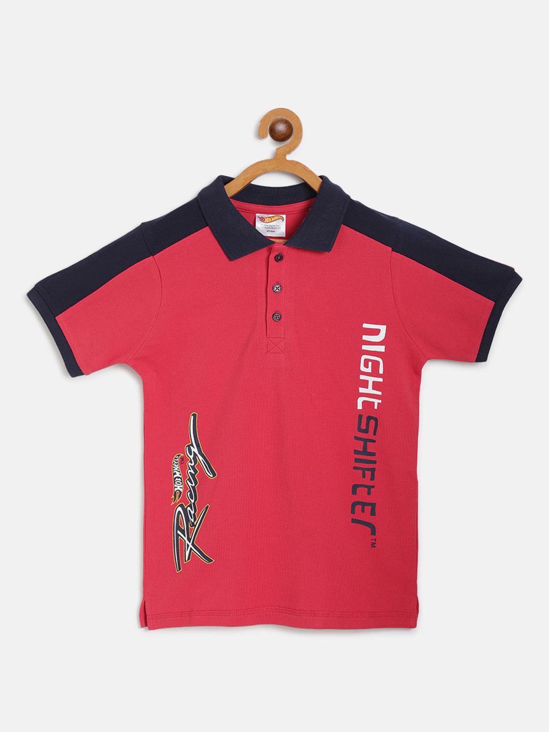 

toothless Boys Coral Red & Navy Blue Hot wheels Polo Collar T-shirt