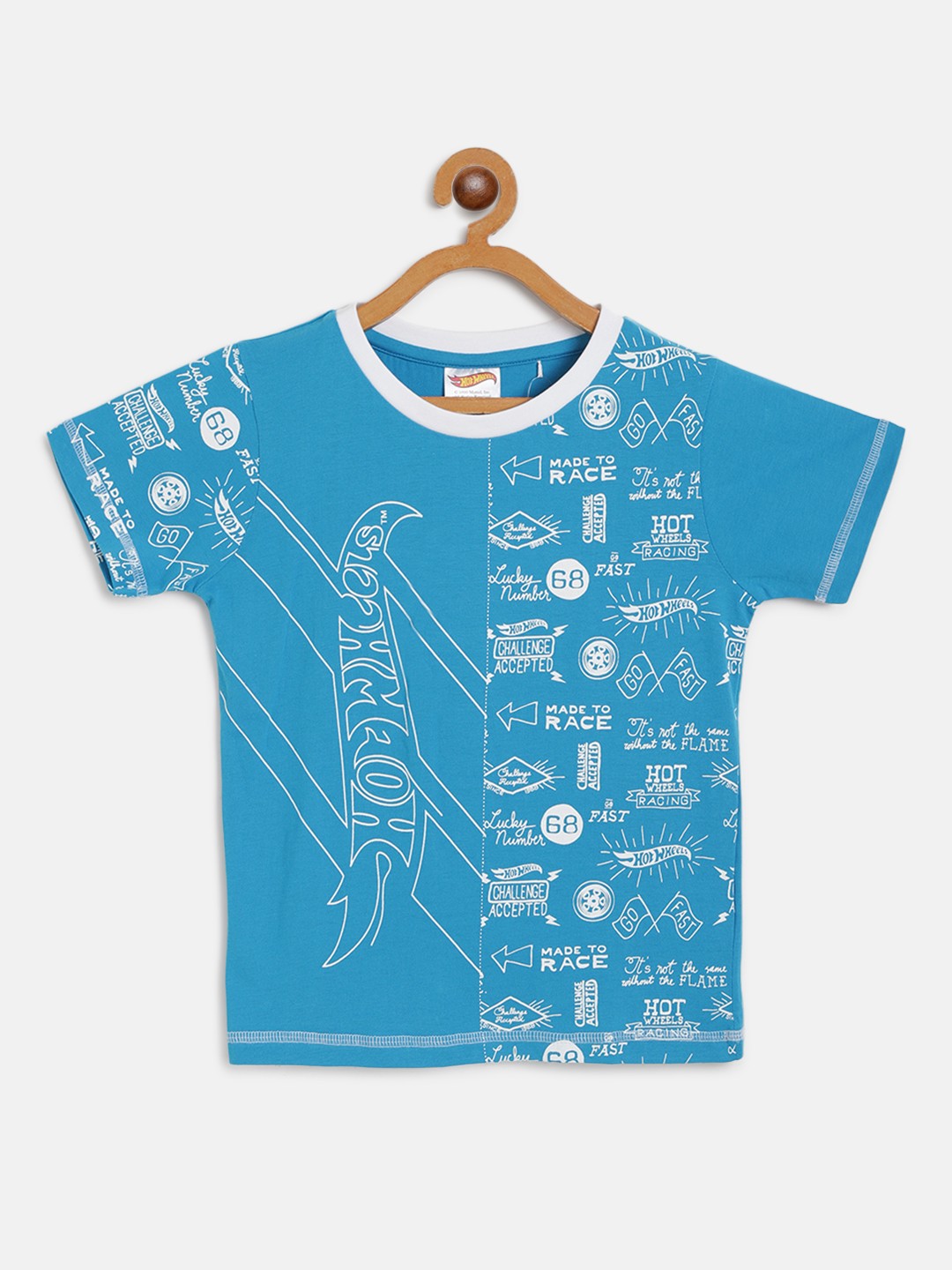 

toothless Boys Blue & White Hot wheels Print Round Neck T-shirt