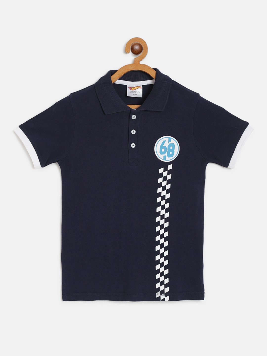 

toothless Boys Navy Blue Hot Wheels Print Polo Collar T-shirt
