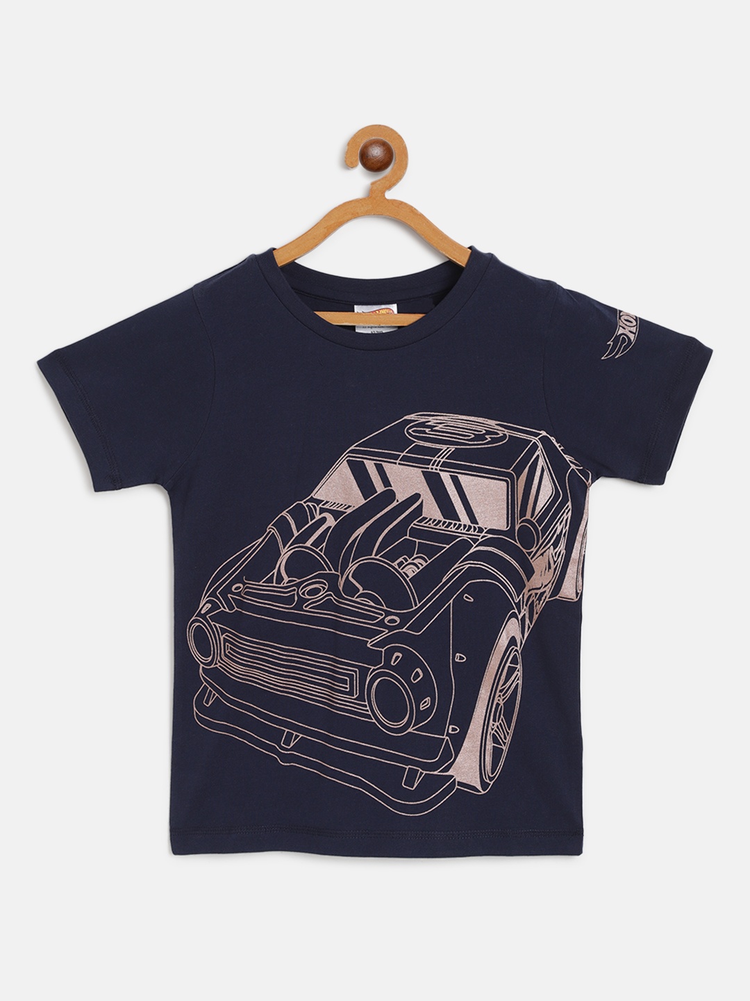 

toothless Boys Navy Blue Car Hot Wheels Printed Round Neck T-shirt
