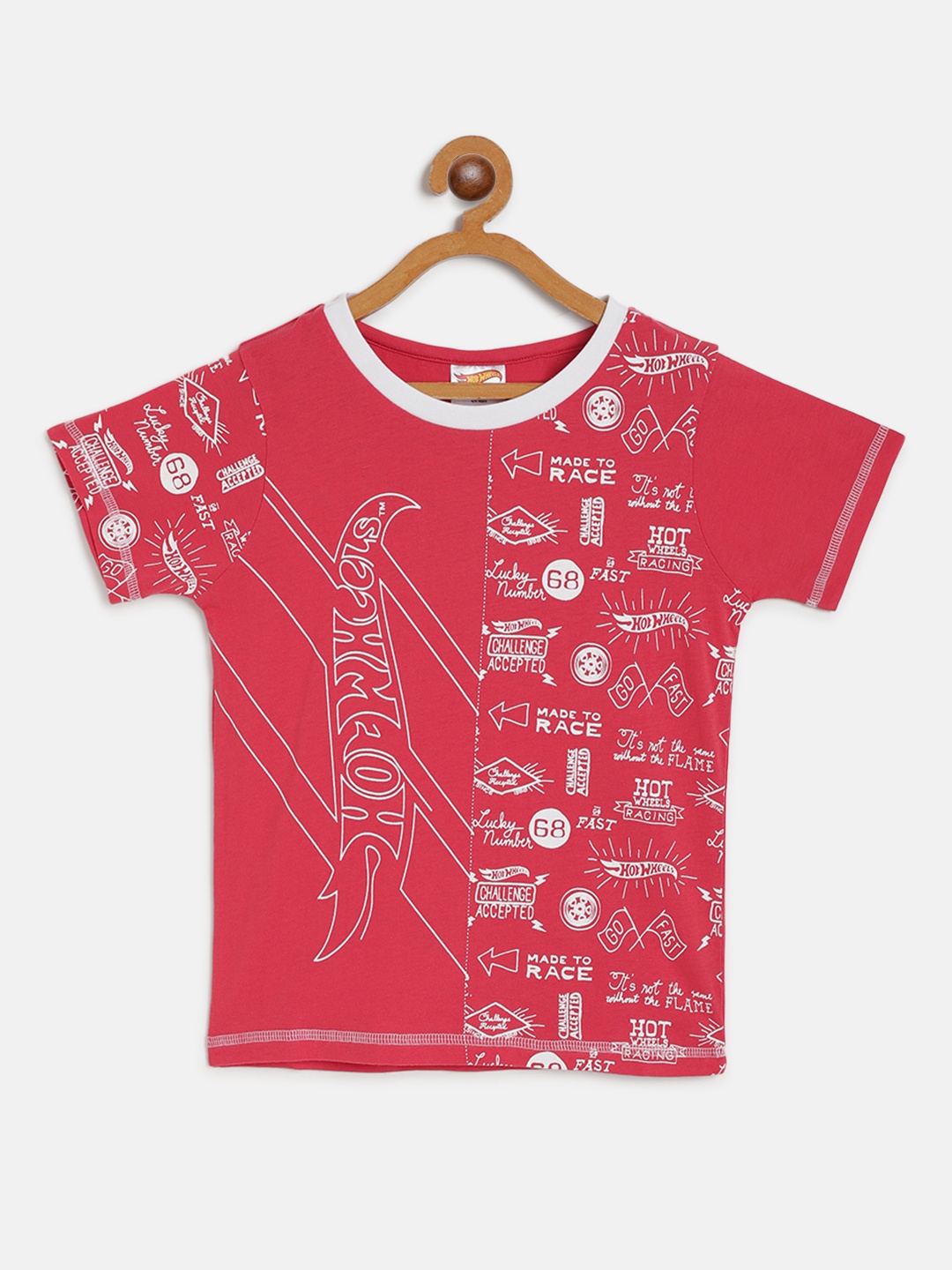 

toothless Boys Red & White Hot Wheels Printed Round Neck T-shirt