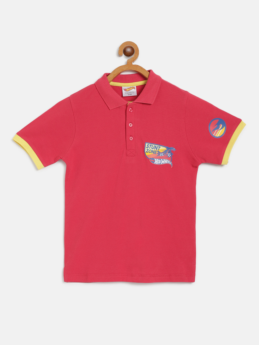 

toothless Boys Coral Red Polo Collar T-shirt With Hot wheels Printed Detail