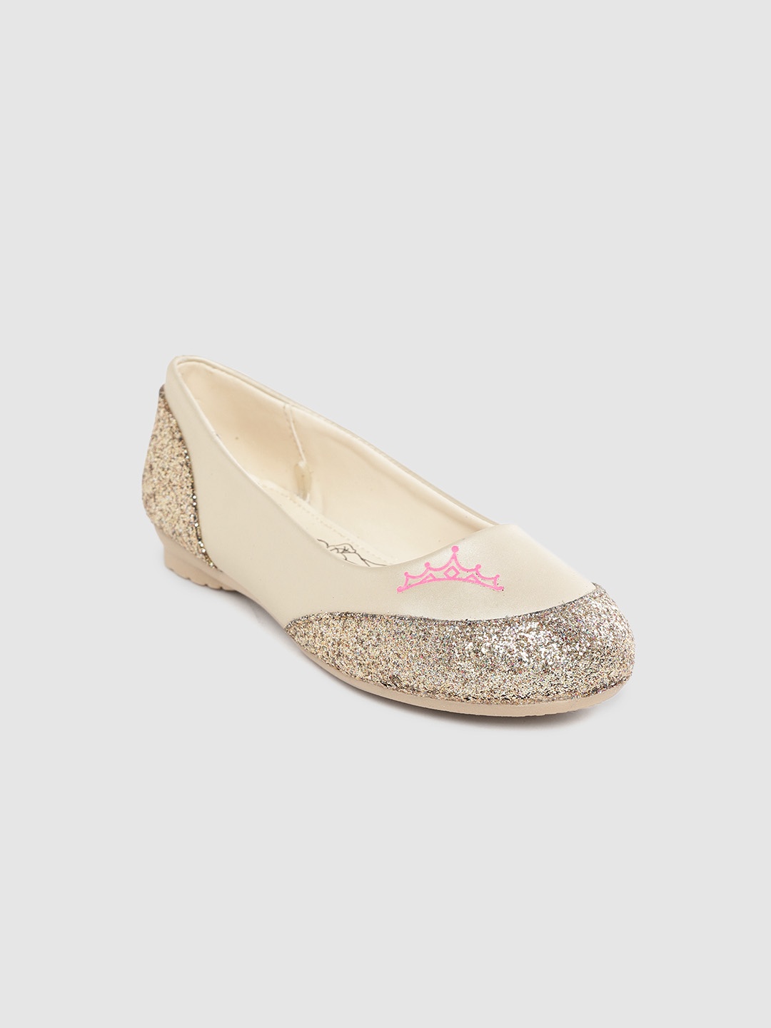 

toothless Girls Gold-Toned Colourblocked Glitter Ballerinas
