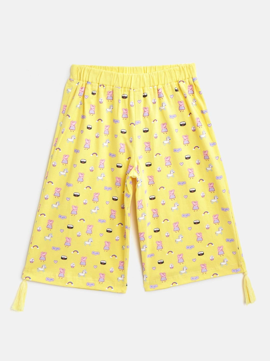 

toothless Girls Cotton Printed Lounge Capris, Yellow