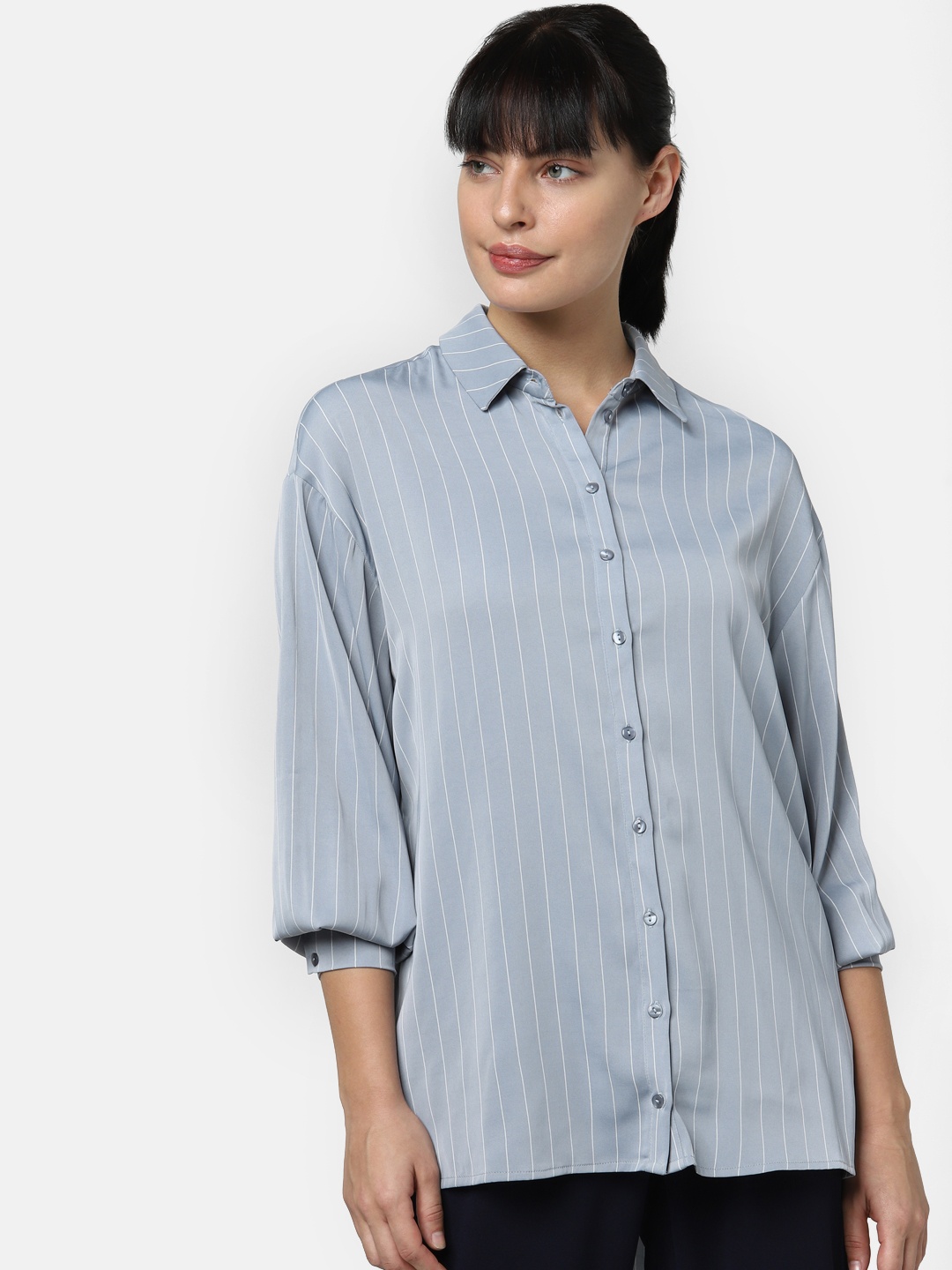 

Vero Moda Women Blue & White Regular Fit Striped Casual Shirt