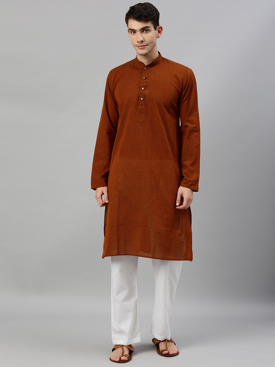 

RAJUBHAI HARGOVINDAS Men Rust Brown Solid Straight Kurta