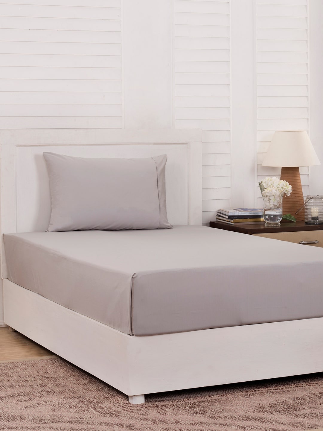 

MASPAR Grey Solid 200 TC Cotton 1 Single Bedsheet with 1 Pillow Covers