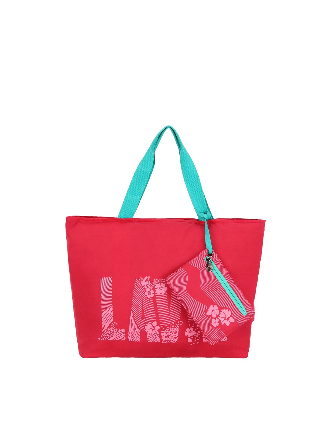 Lavie Coral Pink Printed Handheld Bag with Pouch
