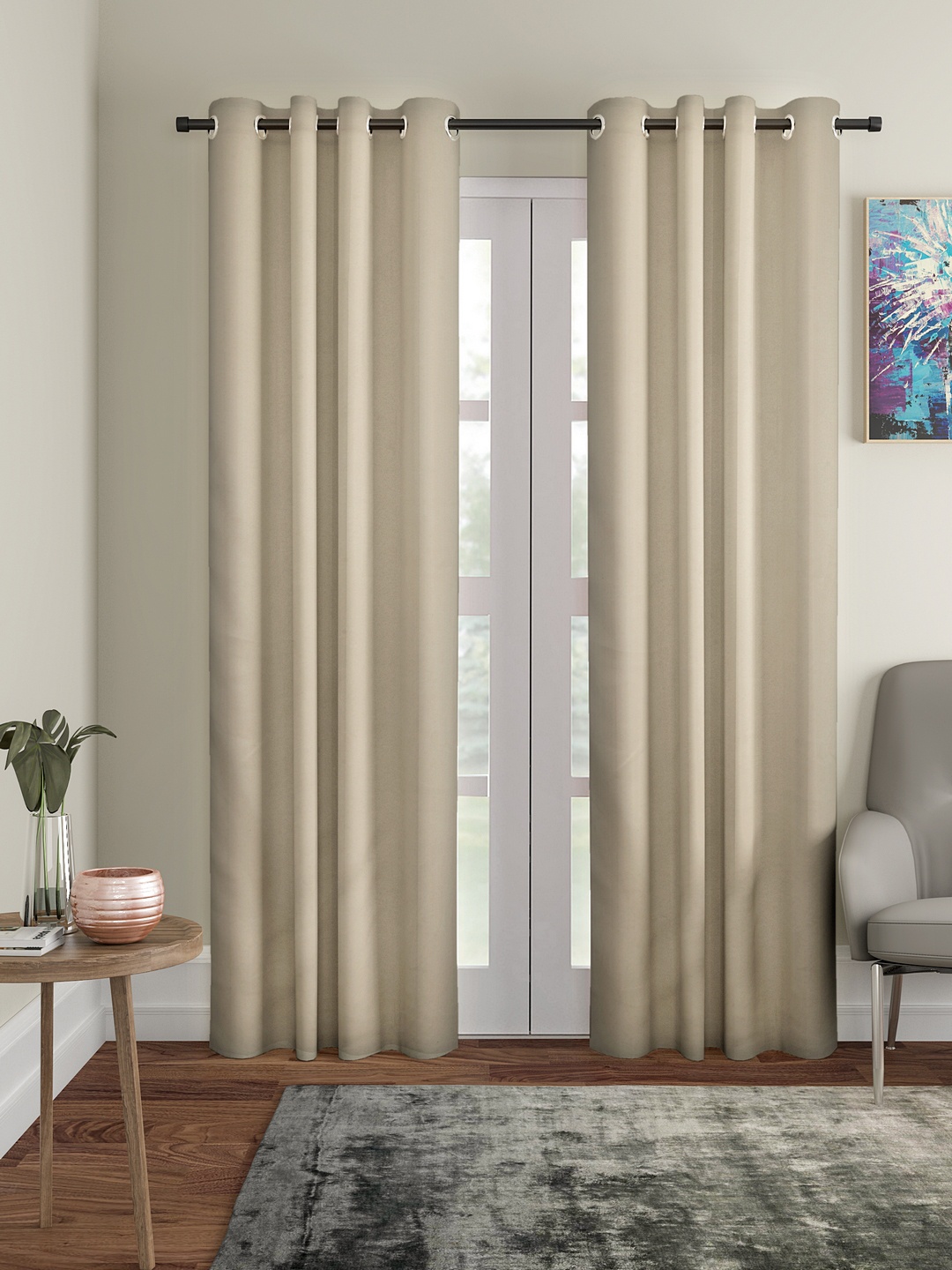 

Cortina Set of 2 Beige Solid Black Out Door Curtains