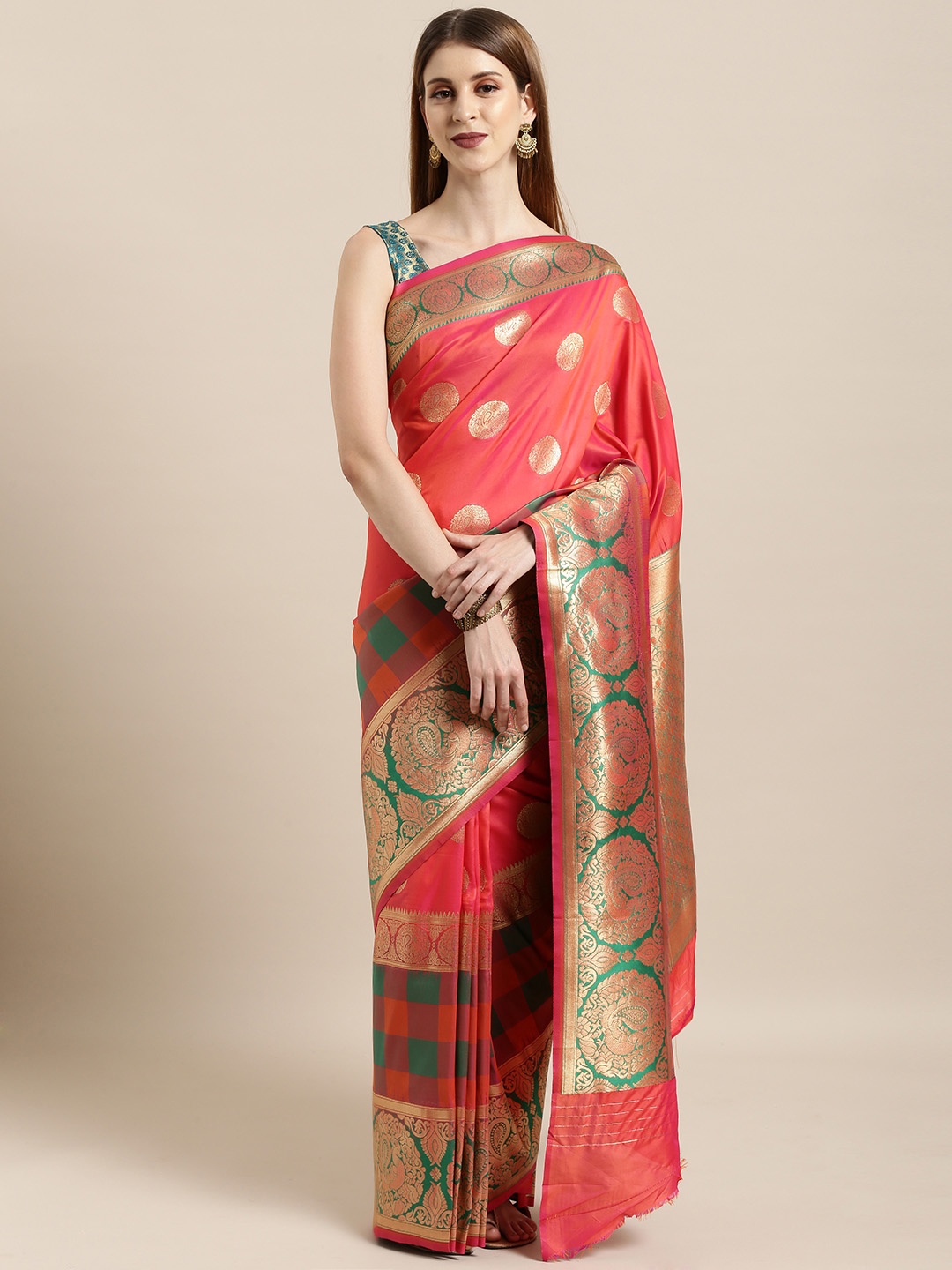 

Mitera Red Silk Blend Woven Design Banarasi Saree