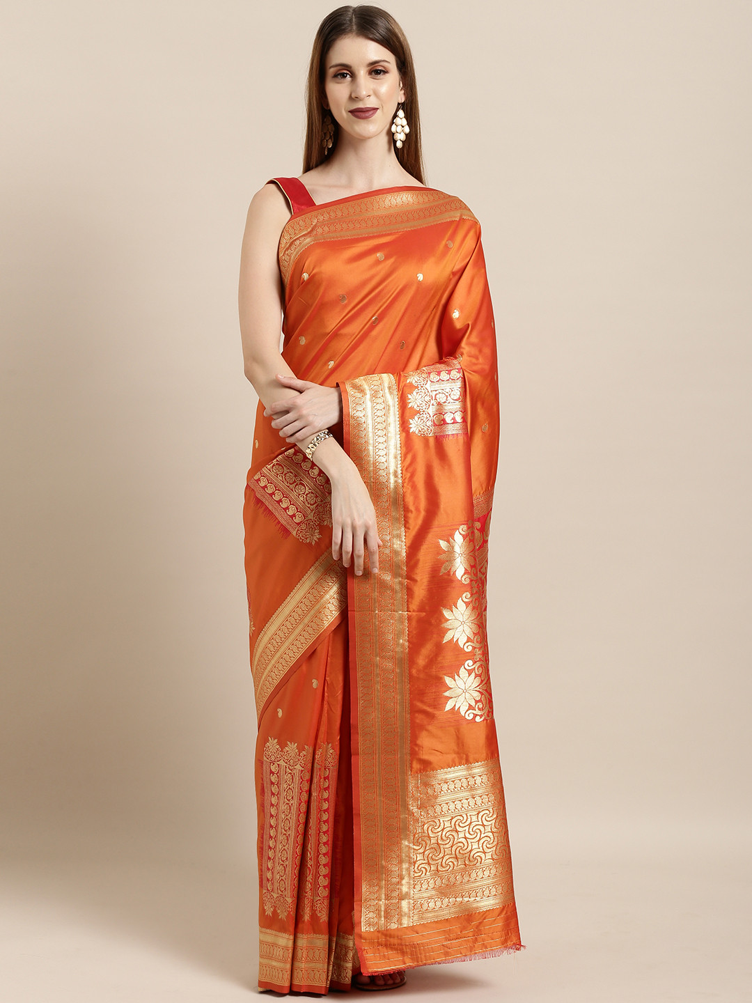 

Mitera Mustard Silk Blend Woven Design Banarasi Saree