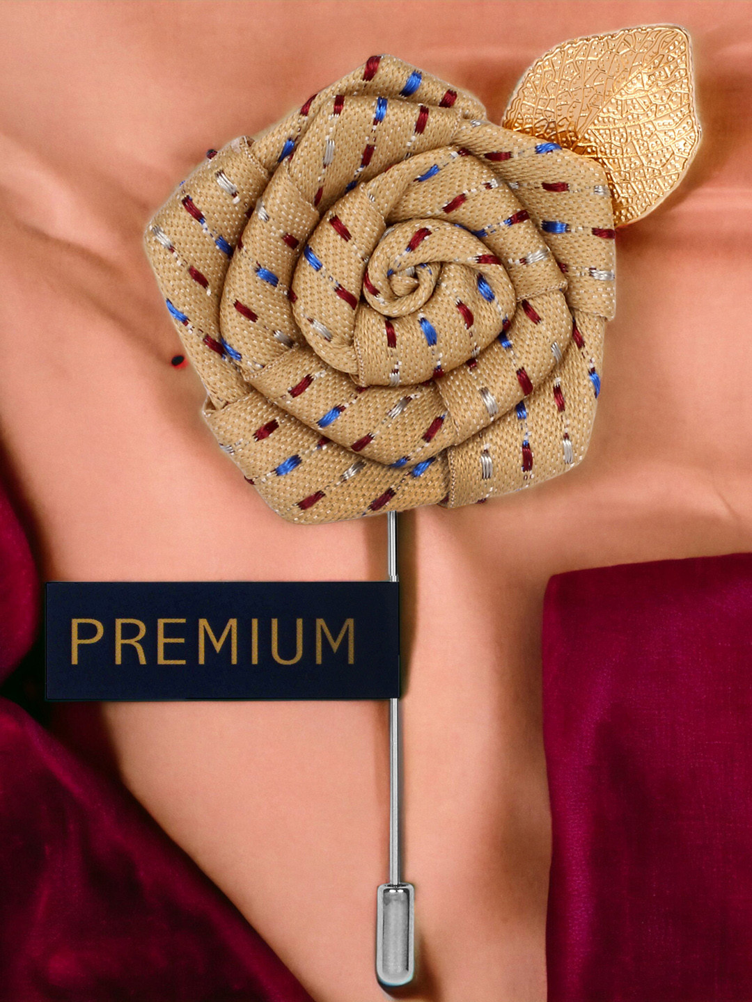 

PELUCHE Unisex Cream-Coloured & Maroon Floral Pentagon Lapel Pin