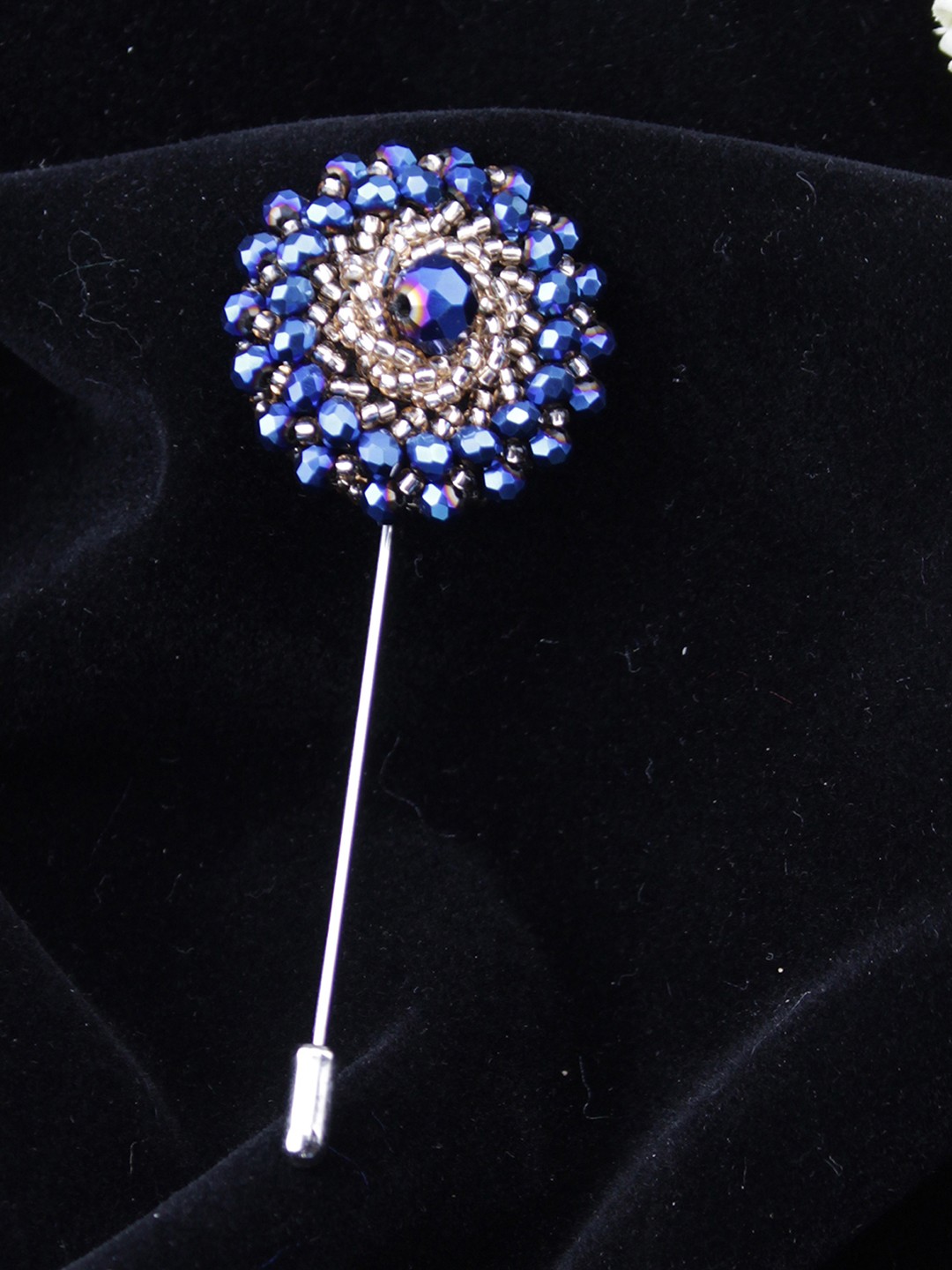 

PELUCHE Unisex Blue & Gold-Toned Crystal Beaded Spiral Flower Lapel Pin