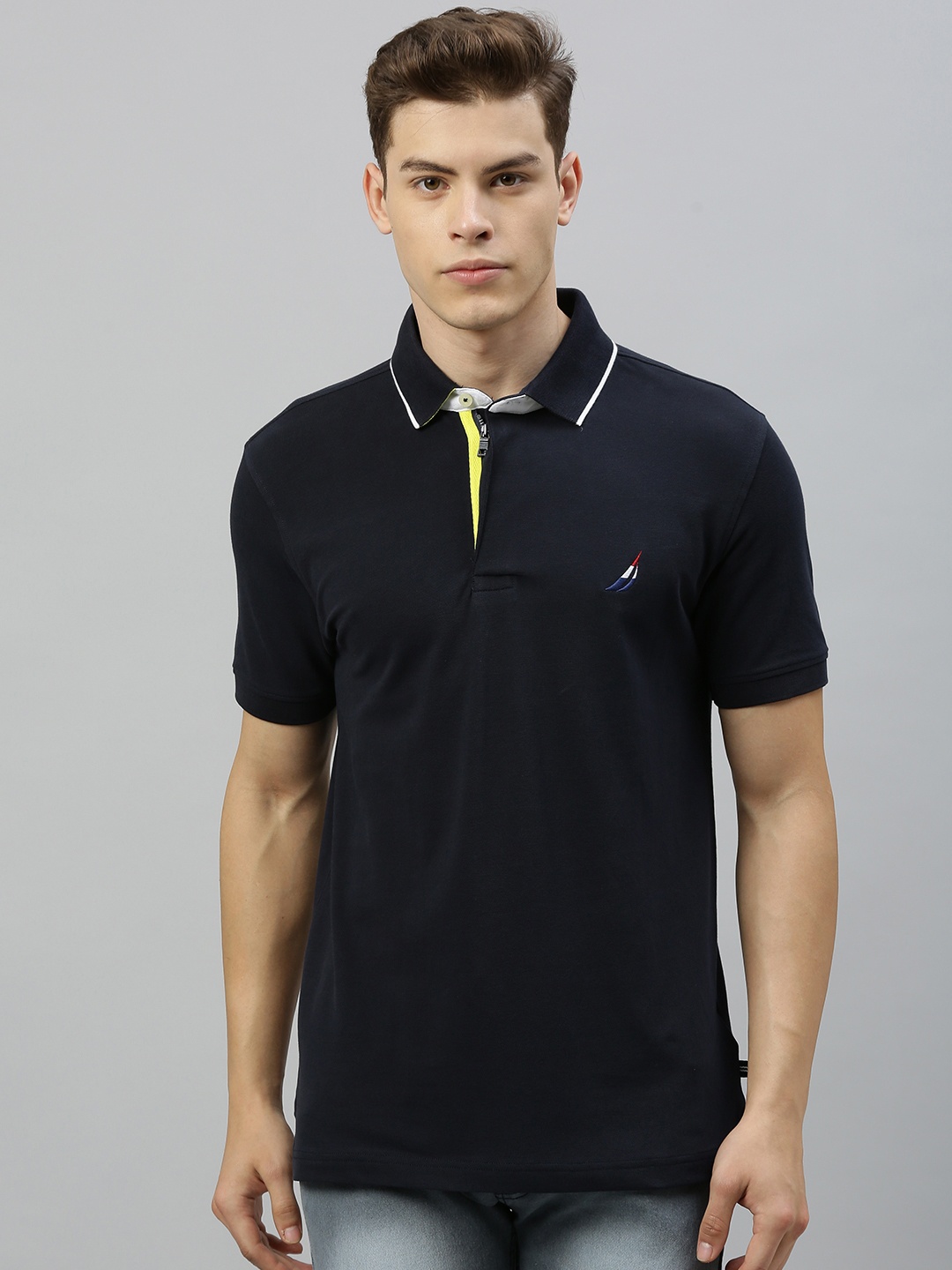 

Nautica Men Navy Blue Solid Polo Collar T-shirt