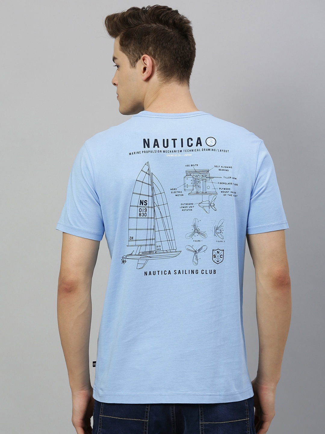 

Nautica Men Blue and Black Printed Round Neck T-shirt