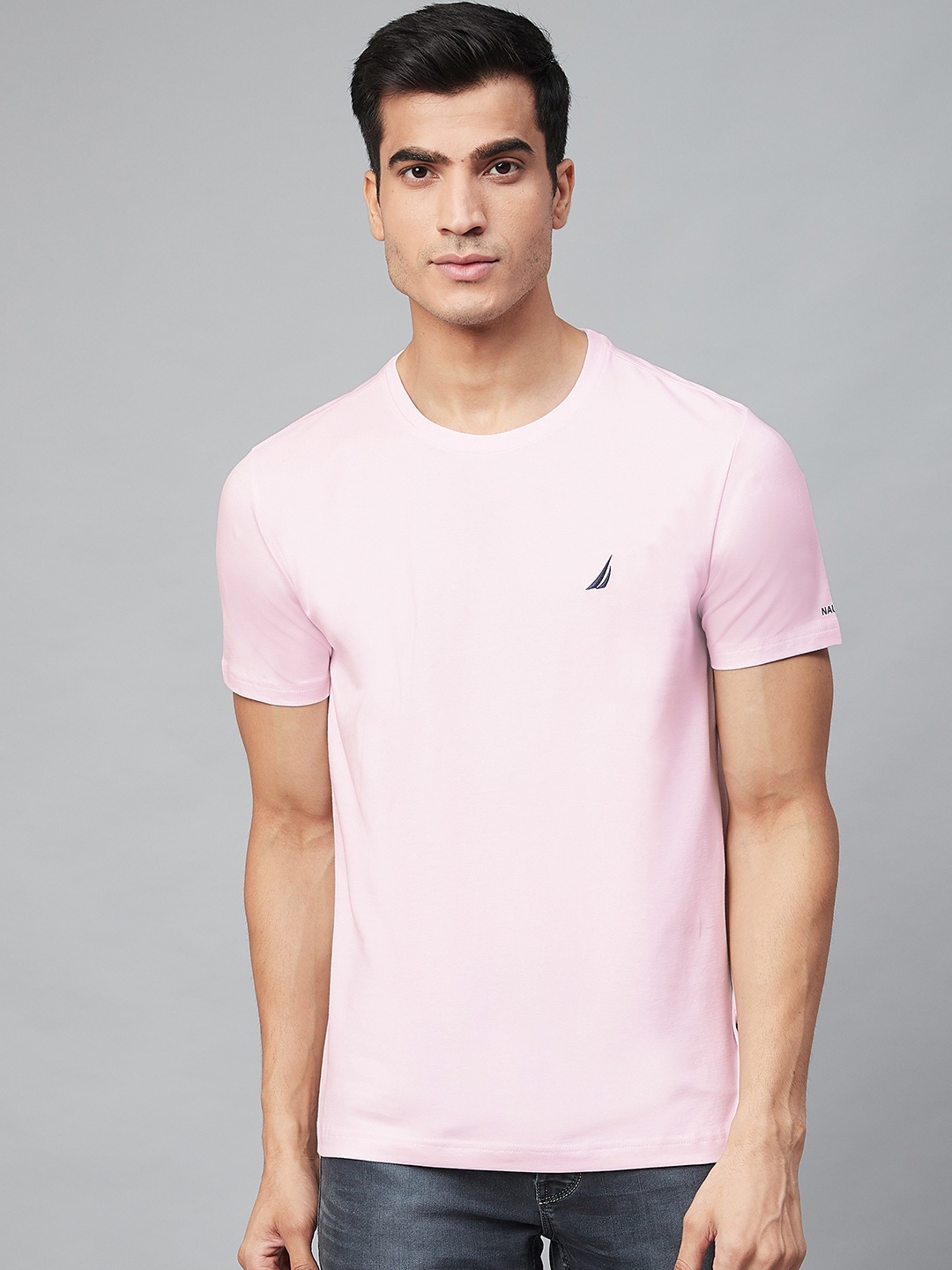 

Nautica Men Pink Solid Round Neck T-shirt