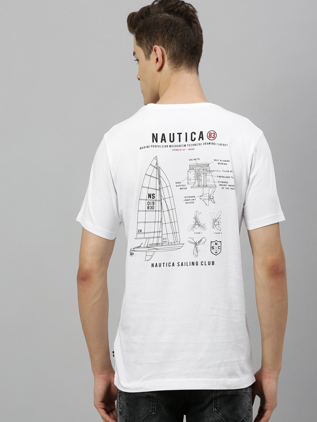 

Nautica Men White Printed Round Neck Pure Cotton T-shirt