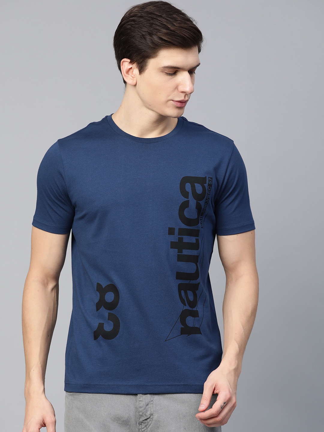 

Nautica Men Navy Blue Placement Print Round Neck T-shirt