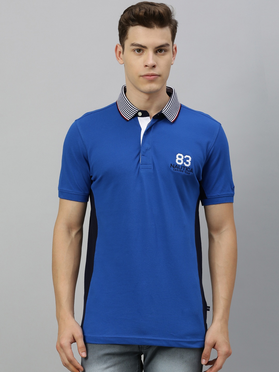 

Nautica Men Blue Solid Polo Collar T-shirt