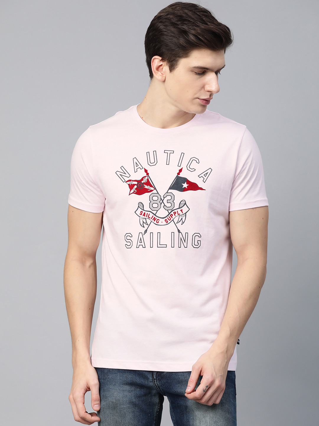 

Nautica Men Pink Printed Round Neck T-shirt