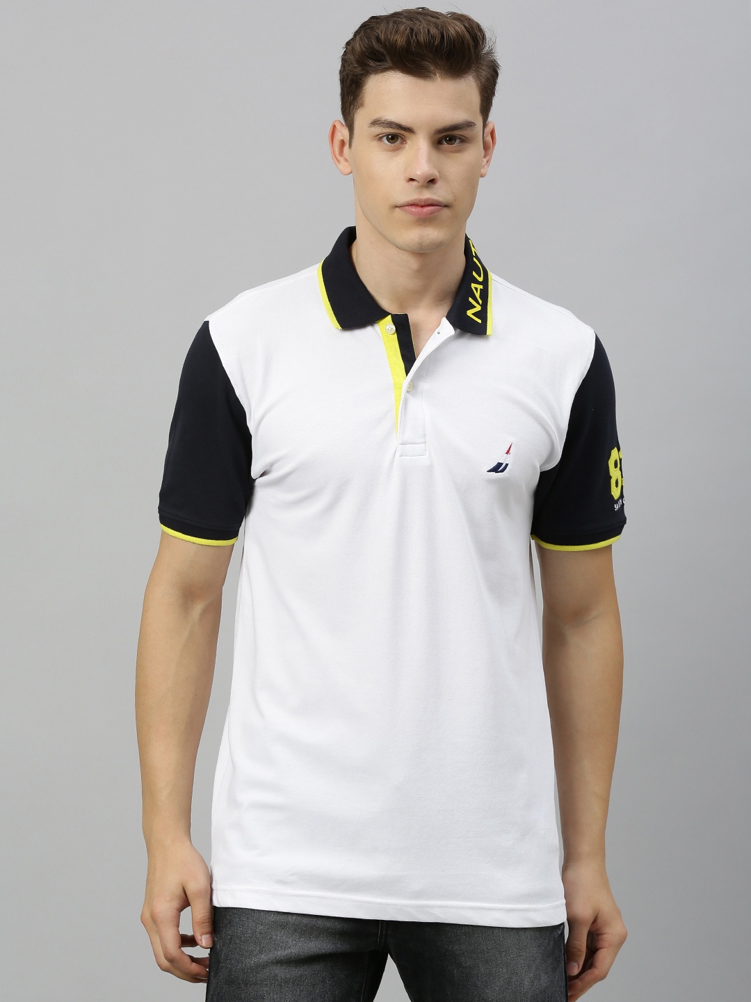 

Nautica Men White Solid Polo Collar T-shirt