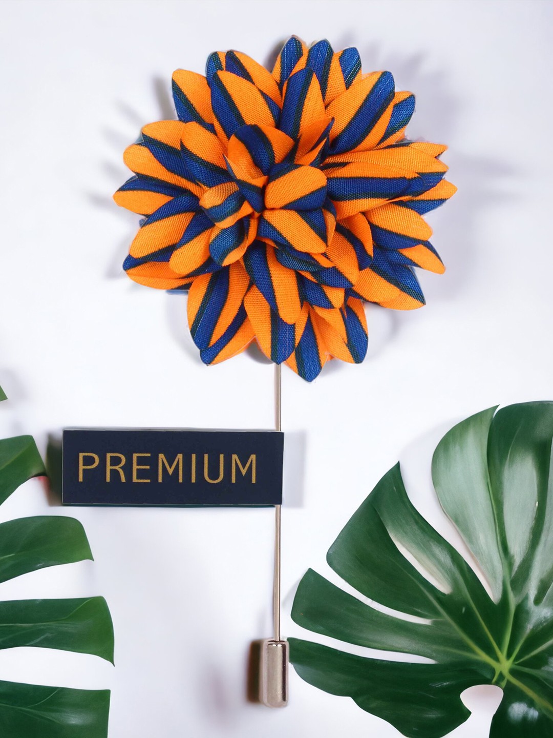 

PELUCHE Unisex Orange & Blue Striped Petals Lapel Pin