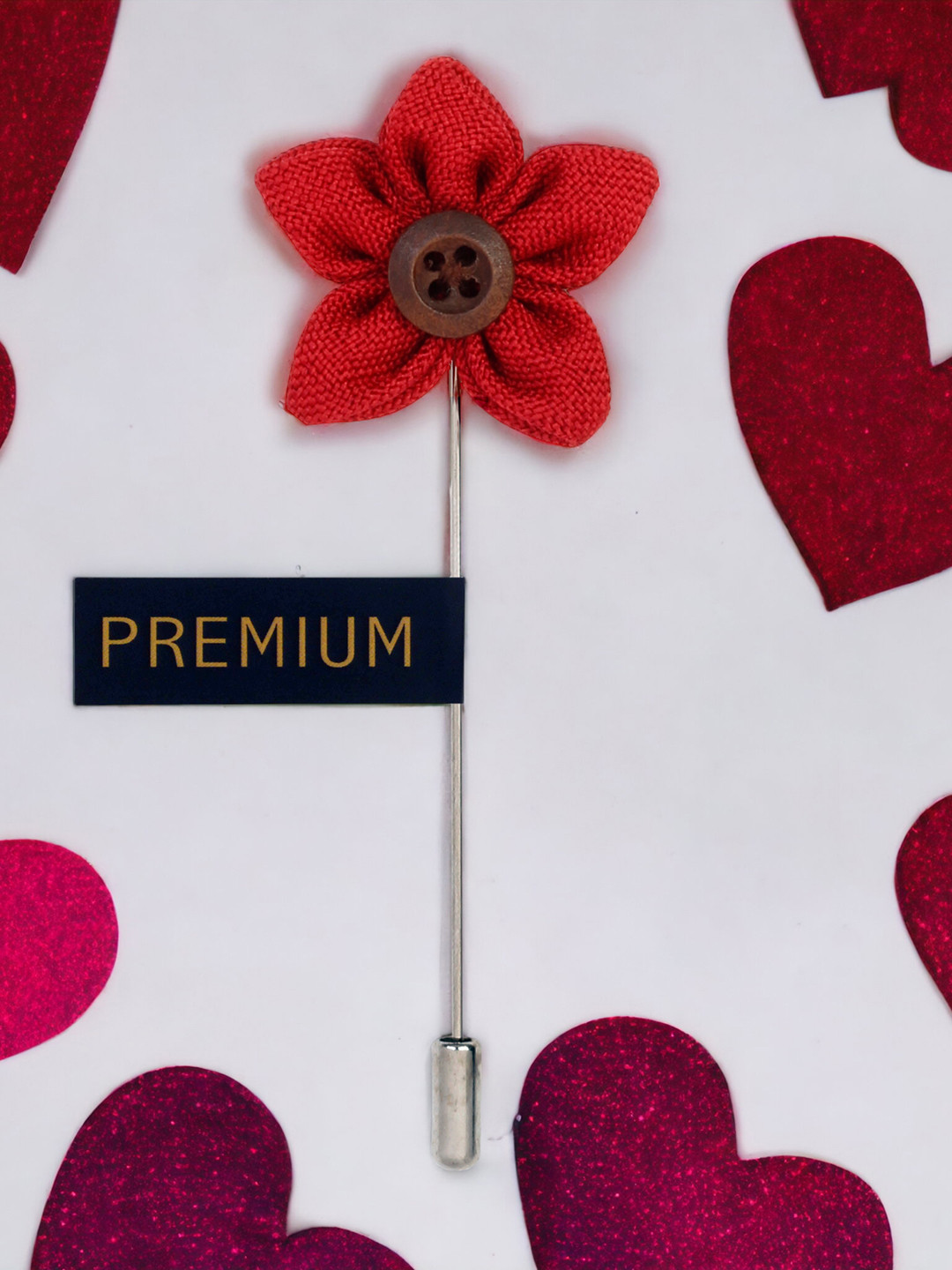 

PELUCHE Unisex Red & Brown Button Flower Lapel Pin