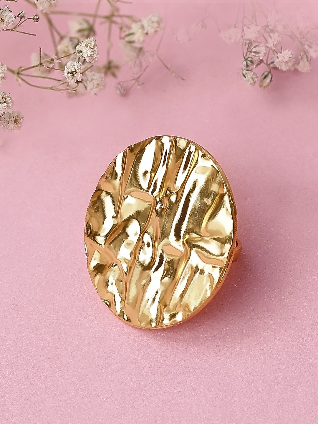 

Rubans Gold-Plated Textured Handcrafted Adjustable Ring