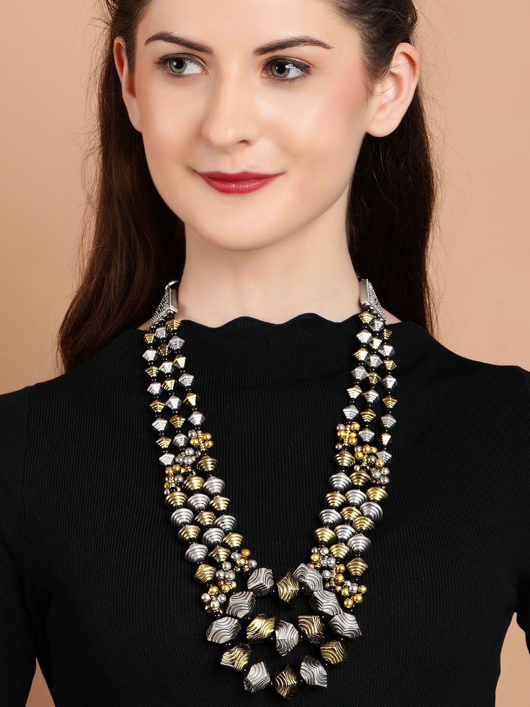

Rubans Silver-Plated Oxidised Handcrafted Dual Tone Multi Layer Necklace