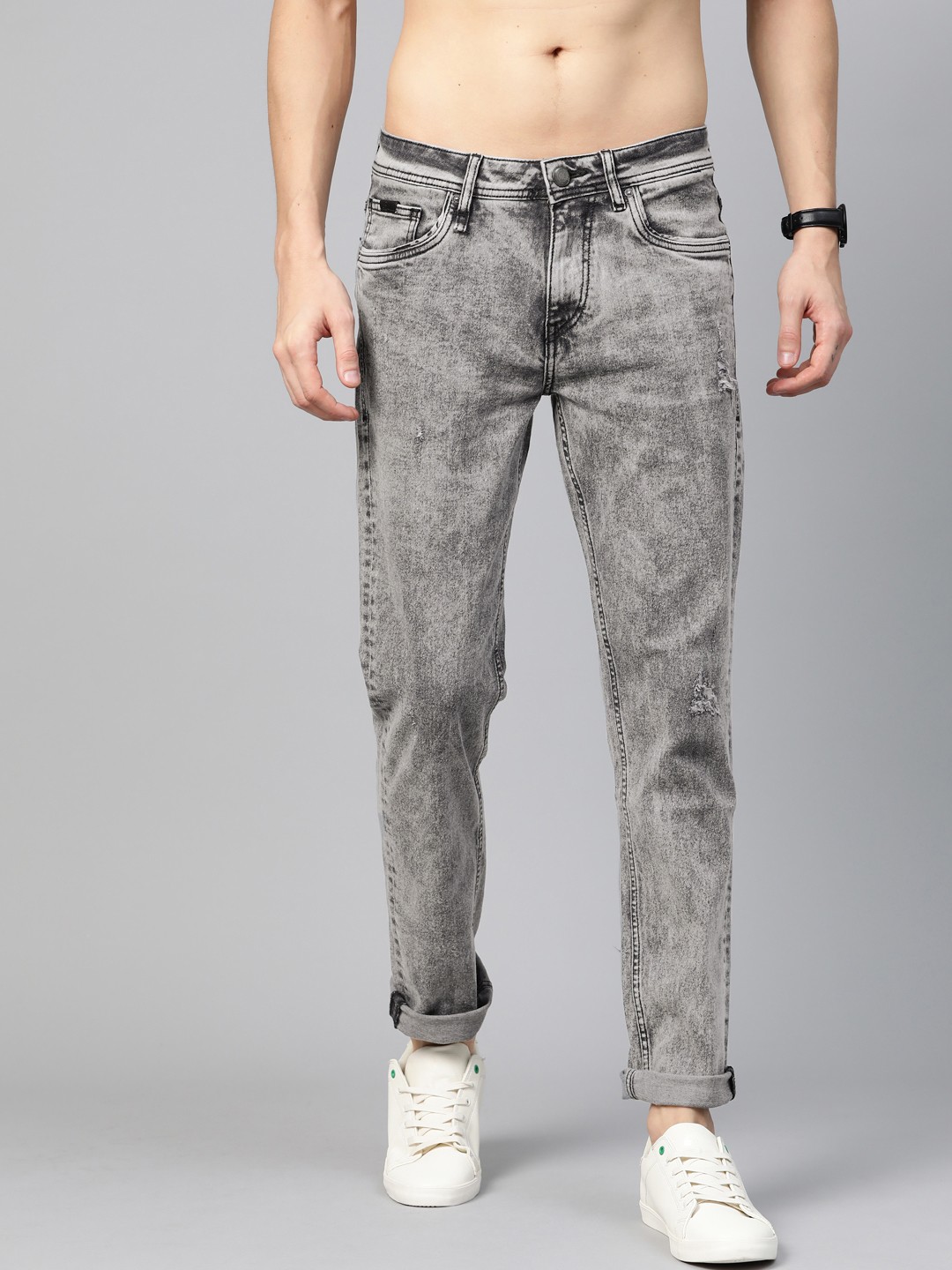 

Roadster Men Grey Slim Tapered Fit Mid-Rise Mildly Distressed Stretchable Jeans