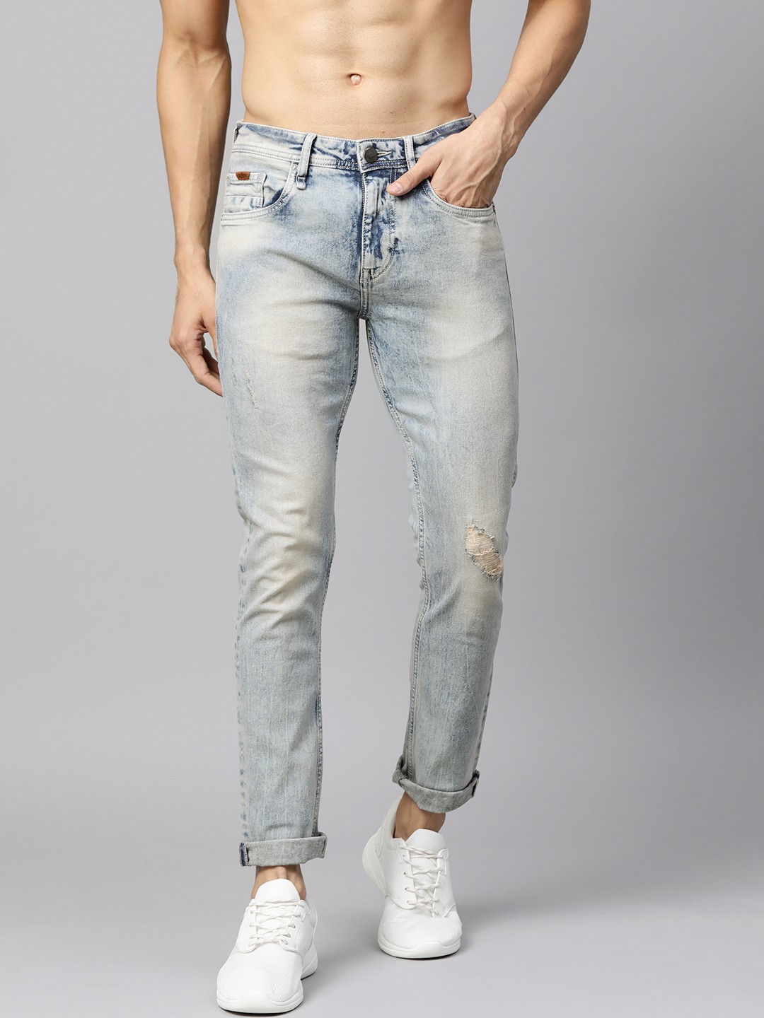 

Roadster Men Blue Skinny Fit Mid-Rise Low Distress Stretchable Jeans