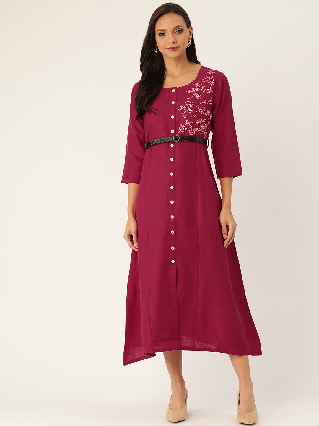 

Varanga Women Magenta Embroidered Detail A-Line Dress