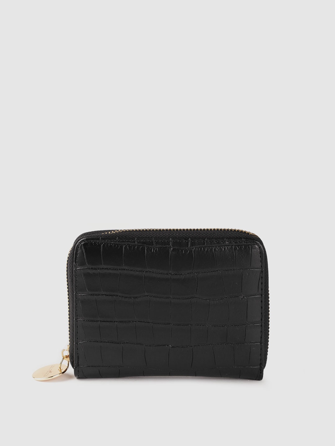 

Lino Perros Women Black Croc Textured Zip Around Wallet