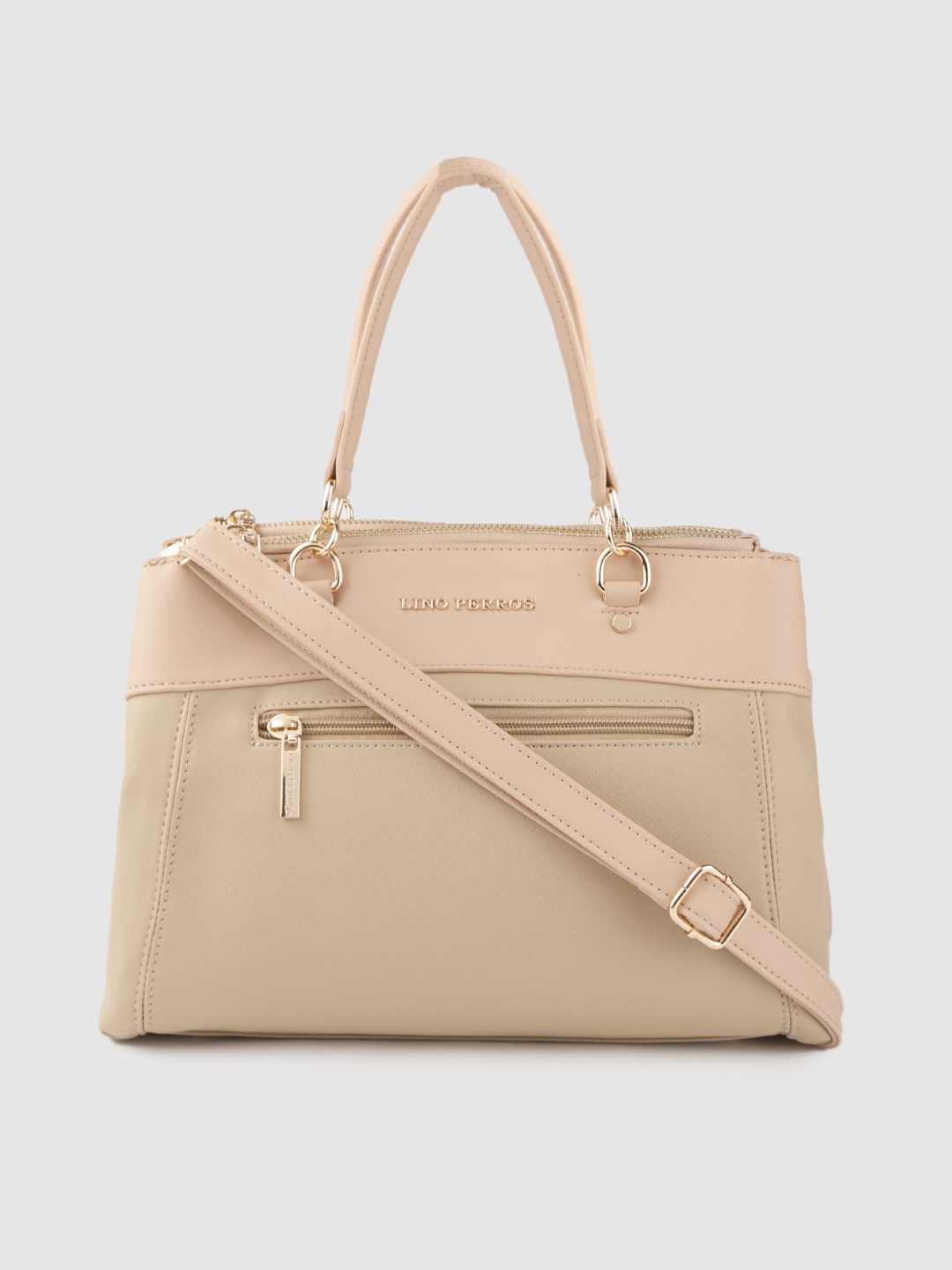 

Lino Perros Beige & Peach-Coloured Solid Handheld Bag