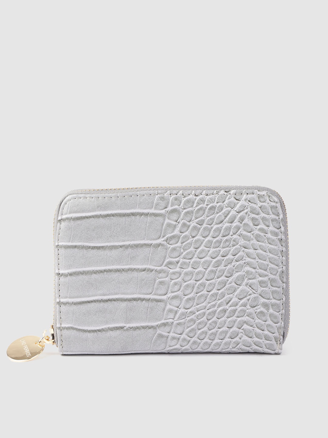 

Lino Perros Women Grey Croc & Snakeskin Textured Zip Around Wallet