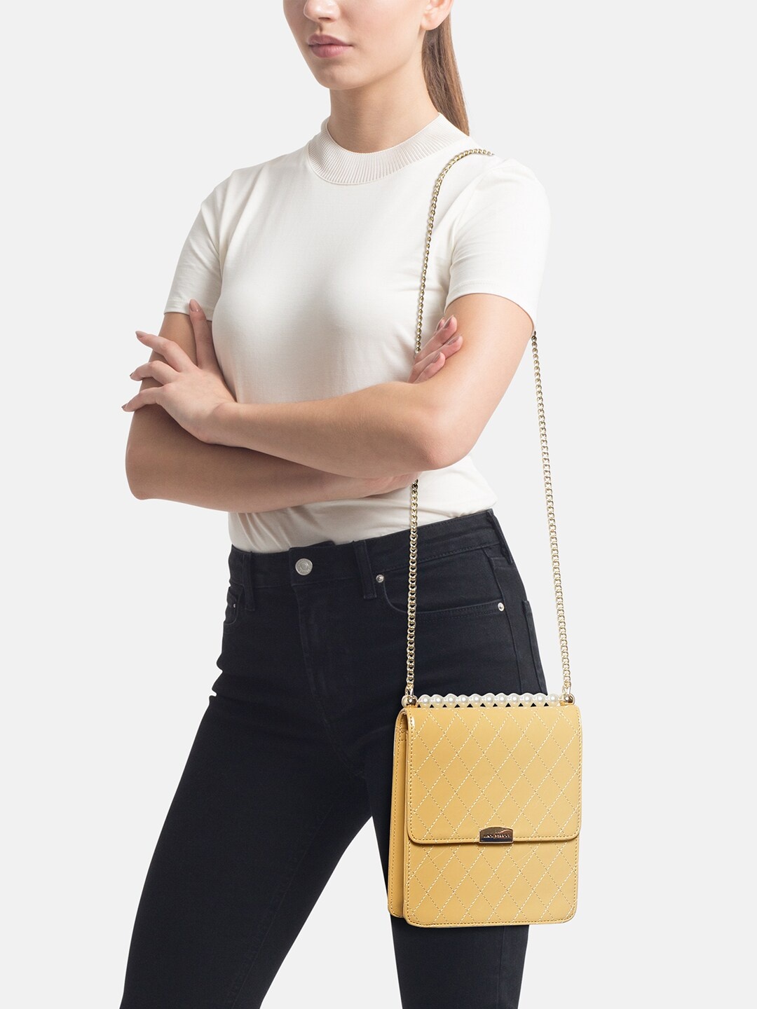 

Lino Perros Yellow Quilted Sling Bag