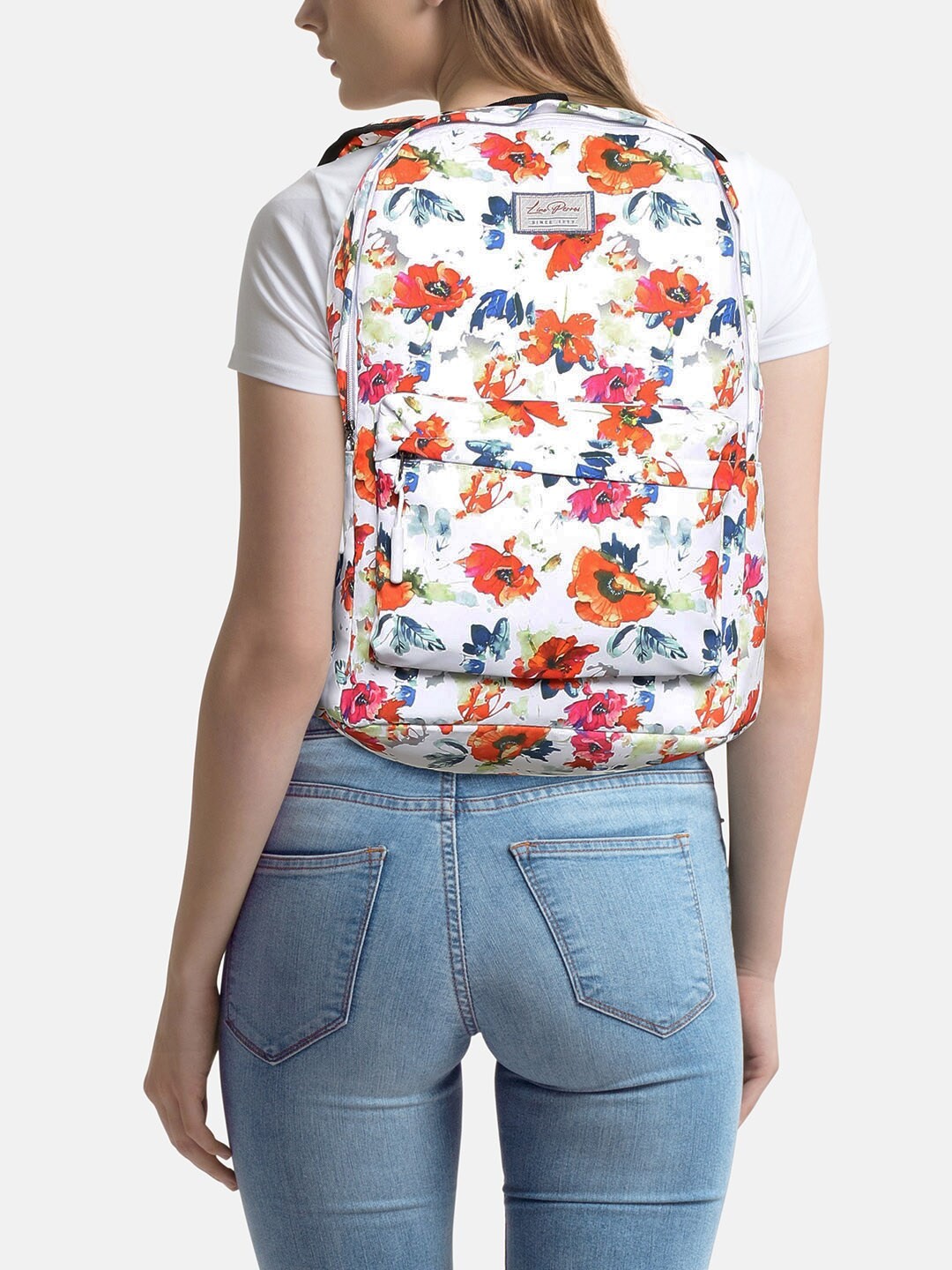 

Lino Perros Women White & Orange Printed Laptop Backpack