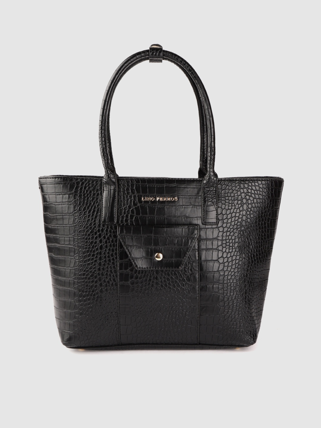 

Lino Perros Black Croc-Textured Shoulder Bag