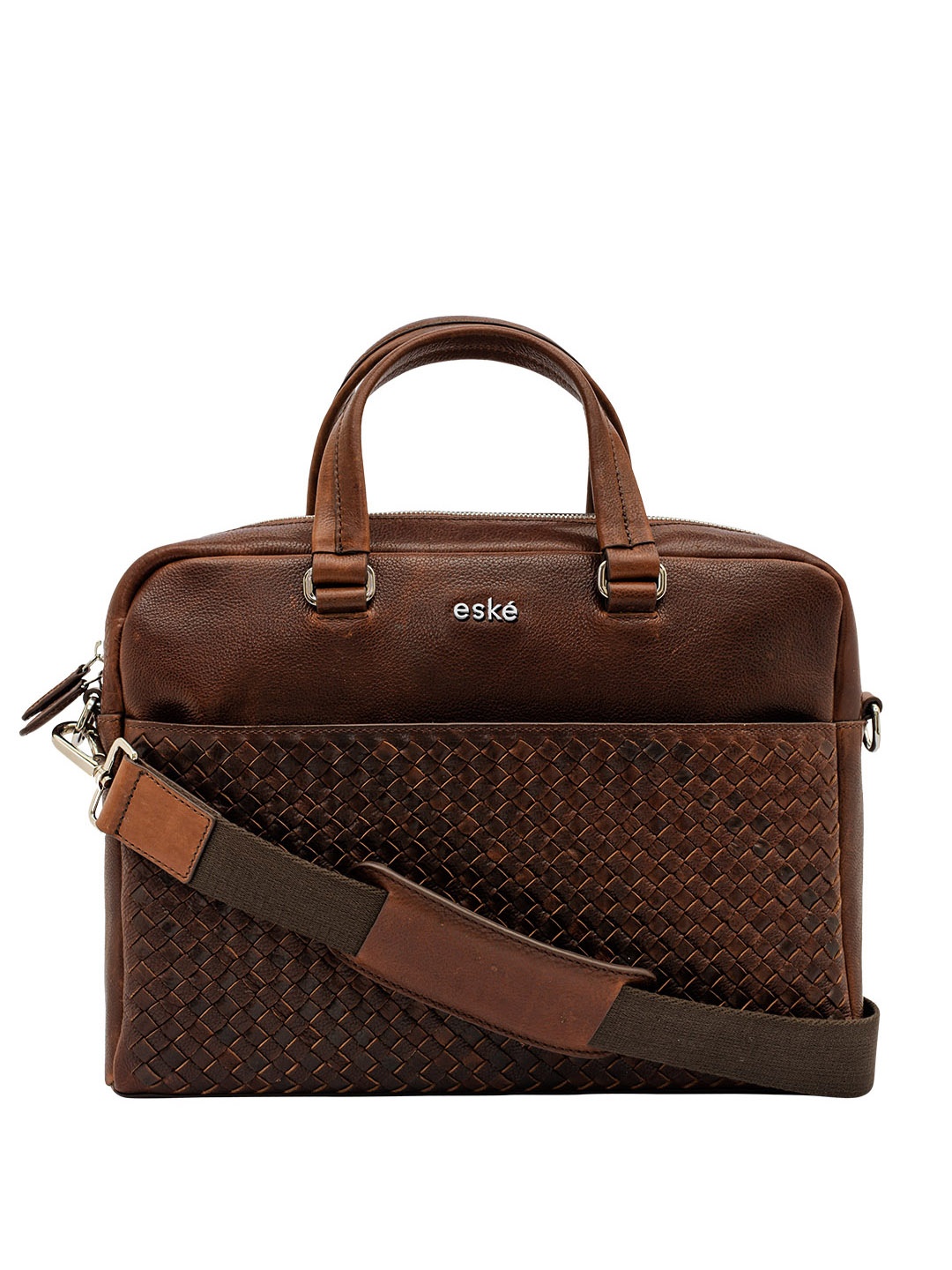 

Eske Brooks Leather Checkered Upto 14inch Laptop Messenger Bag, Brown