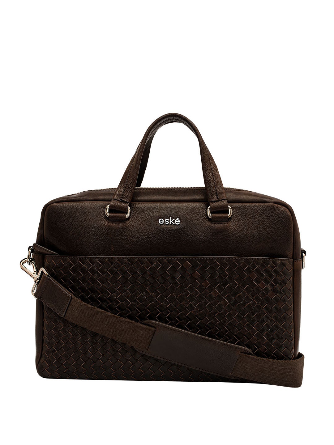 

Eske Brooks Leather Checkered Upto 14inch Laptop Messenger Bag, Brown